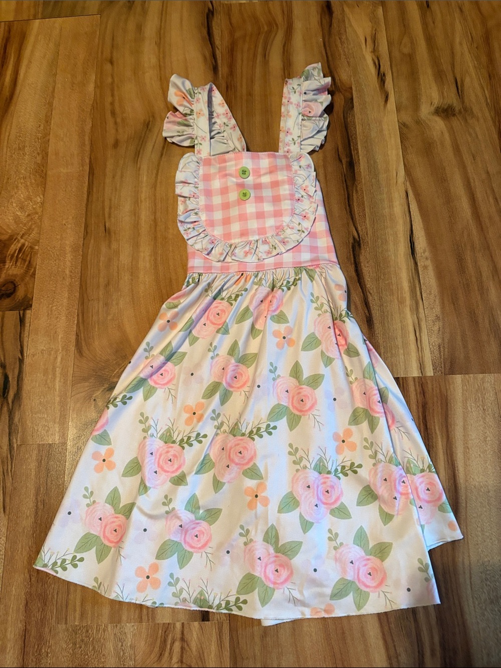 Girls' Pink Floral Gingham Ruffle Sundress